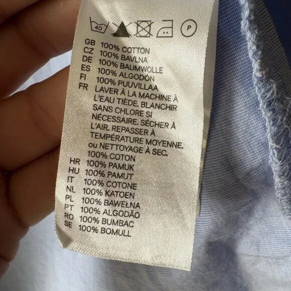 H&M, size 8, pleated blue long fitted, long sleeve button down dress shirt - Picture 6 of 8